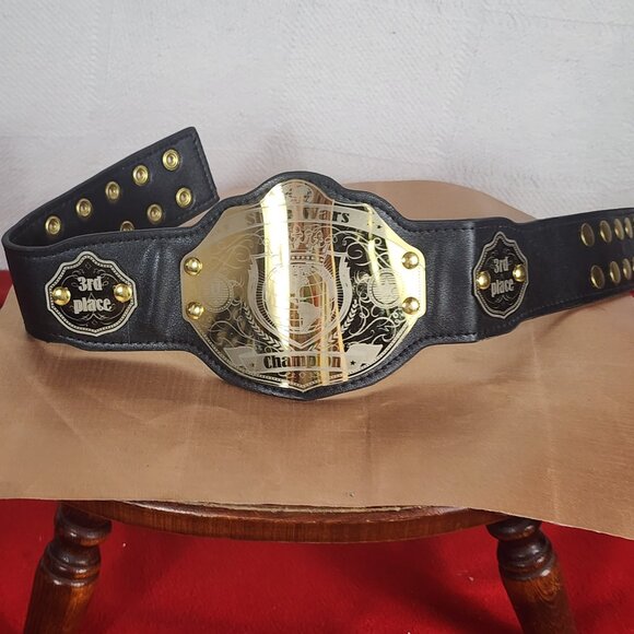 Custom Made Black and Gold 28" Five Snap Shop Wars Champion 3rd Place Champ Belt